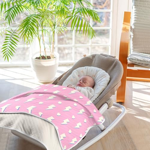 Image of Hearts Lightning Bolt Pink Baby Swaddle Blanket for Boys and Girls, Muslin Baby Receiving Swaddle Blanket, Soft Cotton Nursery Swaddling Blankets for Newborn Toddler Infant