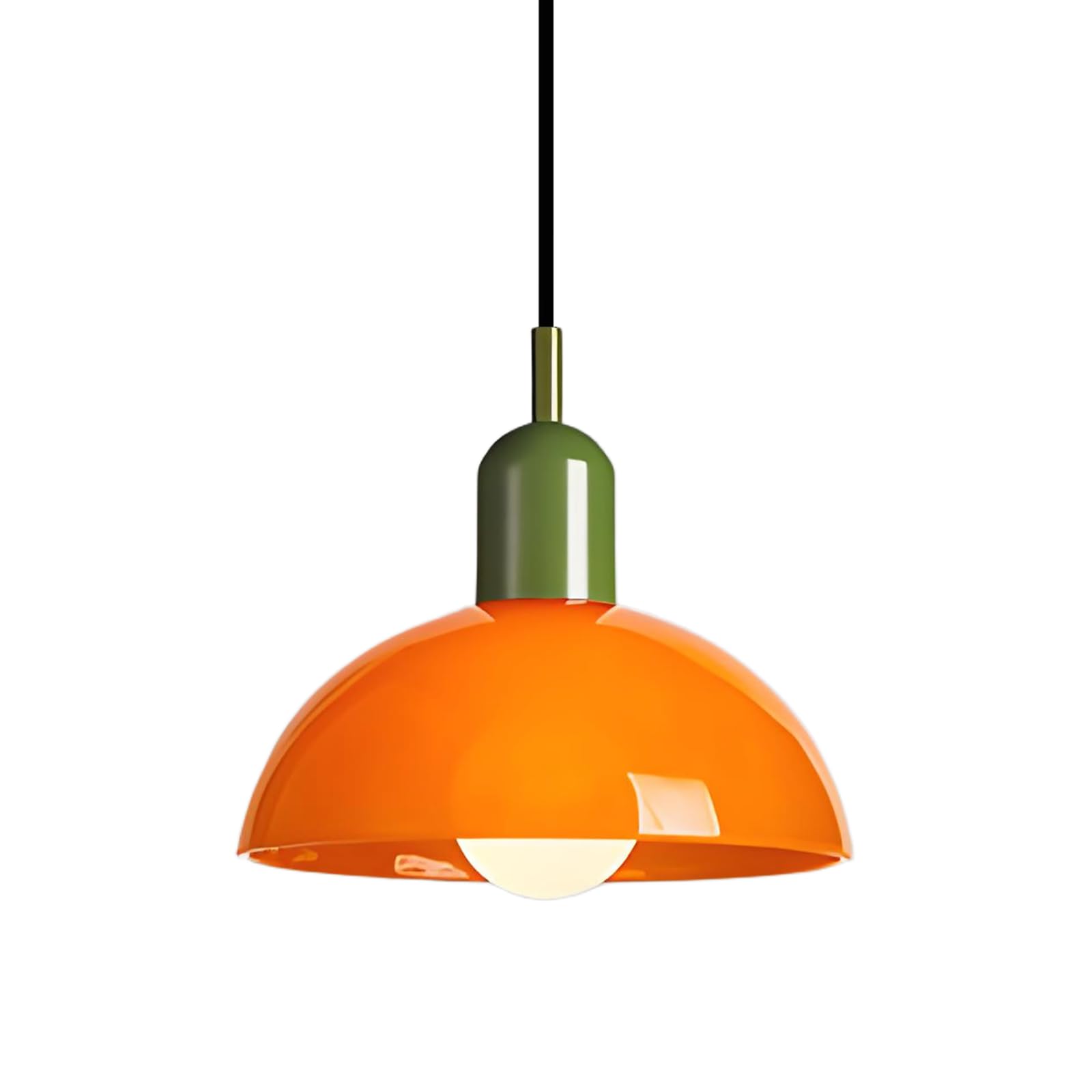 HJXDtech Vintage Pendant Light Fixture with 30cm Orange Stained Glass Dome Shade & Green Top, Industrial E27 Loft Bar Hanging Ceiling Light for Kitchen, Dining Room, Bedroom