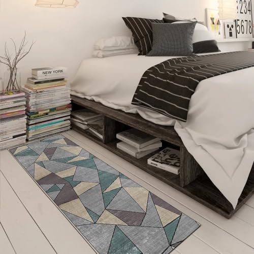Alfombra de pasillo gris de 60x220 cm en poliéster lavable estilo patchwork 3