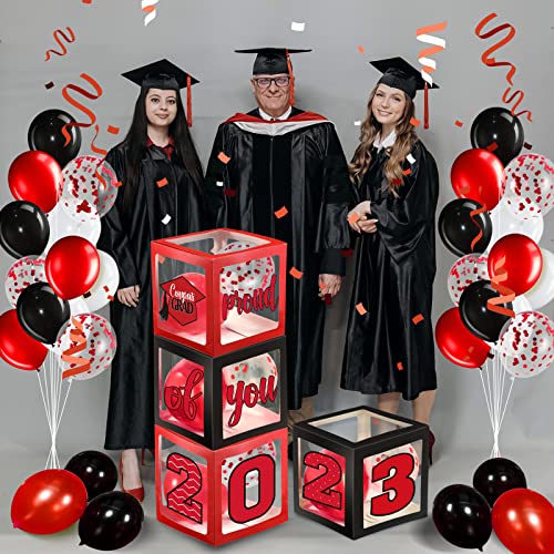Graduation Box Decorations With Balloon And Led Light Strings Congrats 2023 Grad Party Supplies Proud Of You Balloon Boxes For Class Of 2023 School College Party Decor, 44 Pieces (Red) #TOP2
