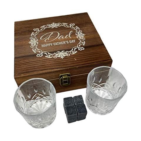 Personalised Whisky Stones & 2 Tumbler Glasses Gift Set - Engraved Birthday Christmas Best Man Mens Gift Cover