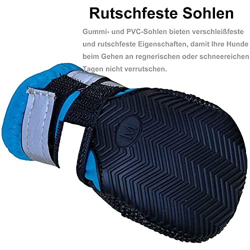 Leeko Hundeschuhe, 4 Stück wasserdichte Schneeschuhe pfotenschutz mit Anti-Rutsch Sohle, reflektierendem Riemen, Klettverschluss, Hundeschnee Stiefel für Kleine Mittlere Große Hunde, M