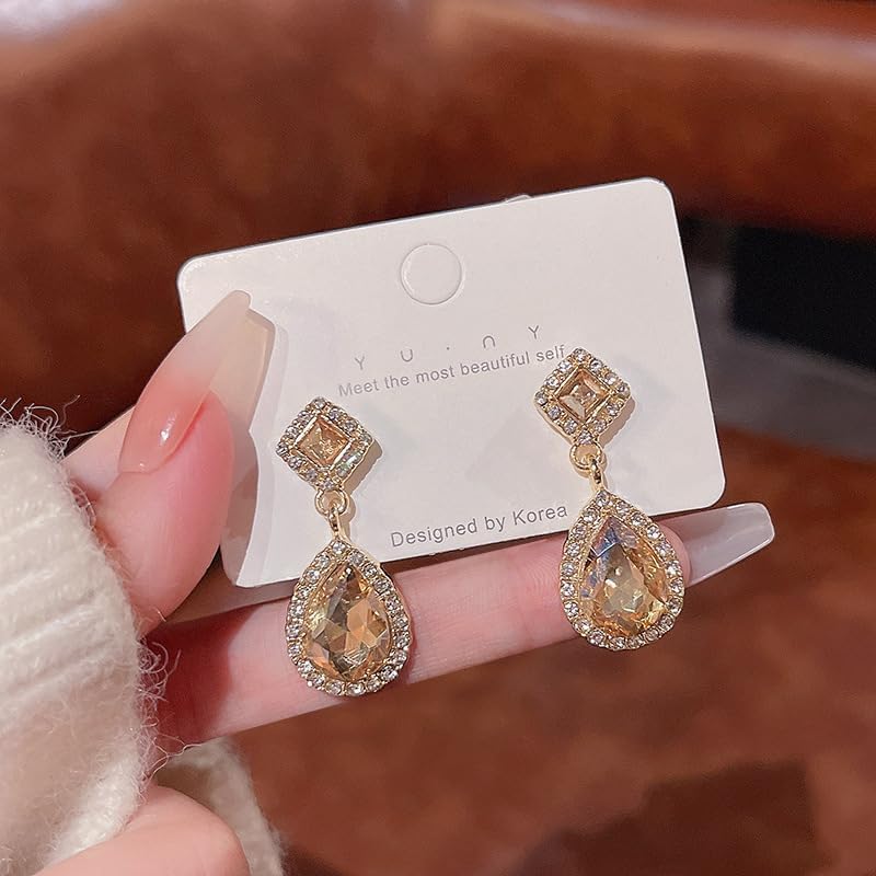 Boho Crystal Drop Earrings Square Crystal Earrings Rhinestone Dripping Stud Earrings Sparkly Cz Earrings Paved Drop Earrings Jewelry for Women and Girls Gifts - Image 6