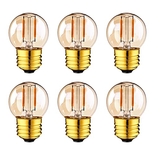 G14.5 Edison LED Light Bulbs 1W Equivalent 10 Watt G40 Mini Globe Bulb Ultra Warm White 2200K Amber Glass Non-Dimmable E26 Base for Home Lighting Decorative CRI 90+ Pack of 6
