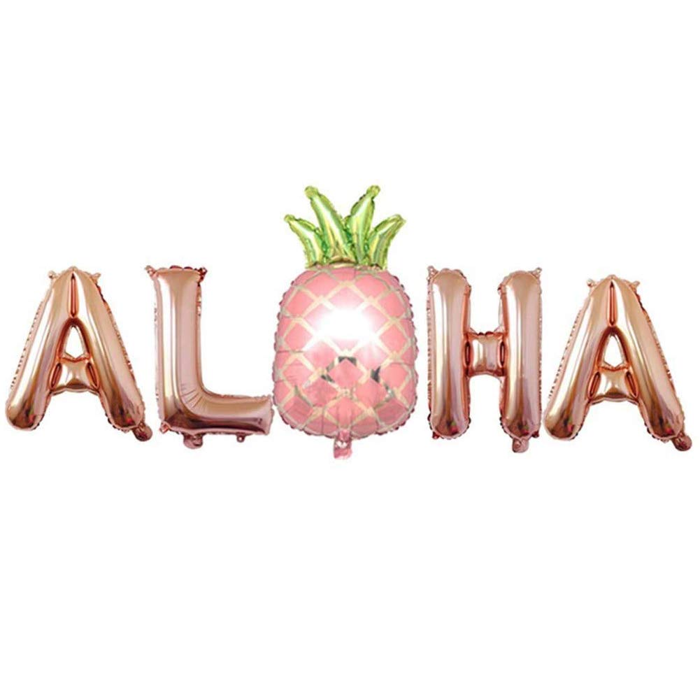 ED-Lumos5Pcs Hawaiian Rose Gold Aloha Reusable Helium Balloons with Pineapple for Birthday Party Decoration Gift