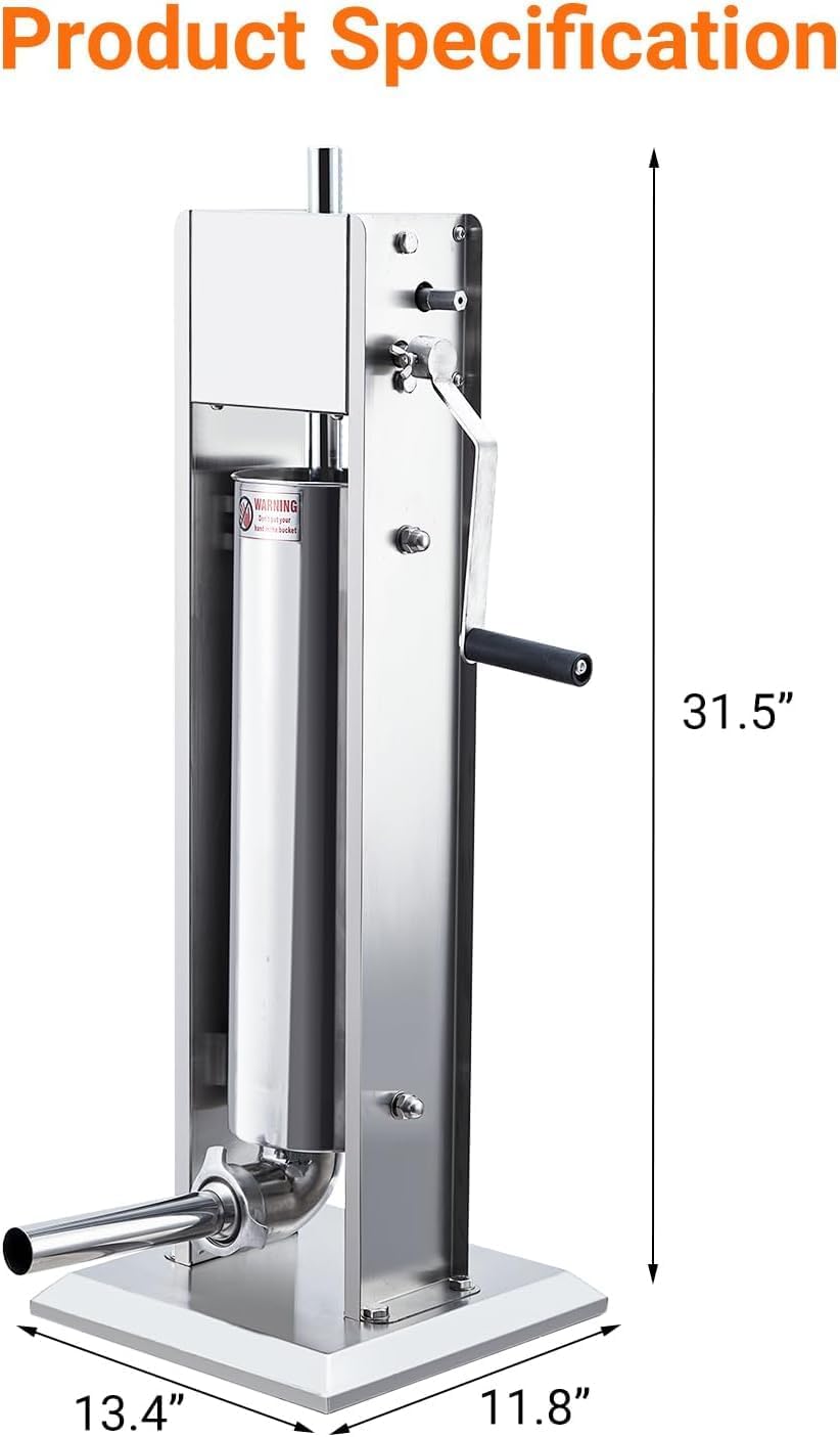 Manual 15LBS/7L Sausage Stuffer | Dual-Speed Heavy-Duty Filler with 5 Stainless Steel Tubes | for Home & Commercial Use​​