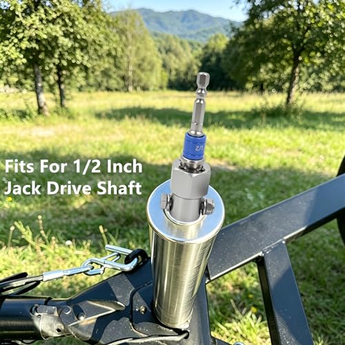 Image of Top Wind Trailer Jack Drill Adapter for 1 /2 Inch Jack Drive Shafts, Stainless Steel Trailer Jack Adapter with 2 Pcs 1 /2 Inch Socket Adapter Bit, for RV Camper Travel Trailer (Silver)