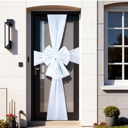 COSORO Large Christmas Bow for Front Door White Xmas Door Bow with Diamante Large Outdoor Christmas Decorations Outside White Giant Bows for Cabinet Tree Wedding Xmas Party Front Porch Decoration