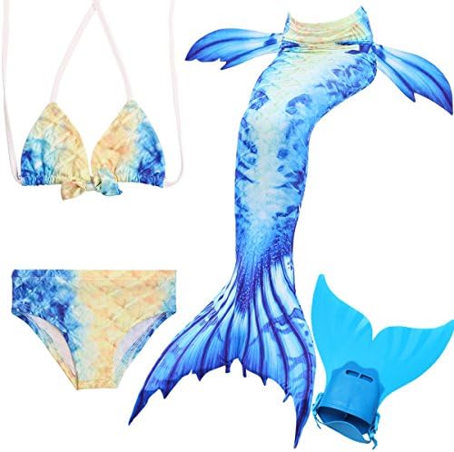 Girls' Mermaid Tail Swimsuit Set, Swimming Costume, Swimwear with Monofin