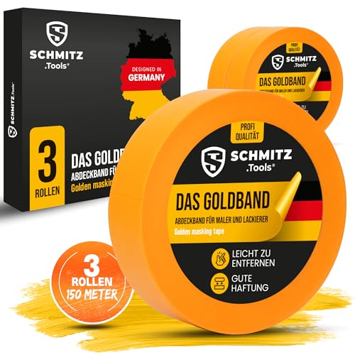 SCHMITZ.Tools Goldband Abklebeband Maler Profi (30mm x 50m) - 3x Malerklebeband für Malerarbeiten und Renovierungen - Abdeckband Maler Klebeband zum Streichen, Lackieren - Malerband 30mm