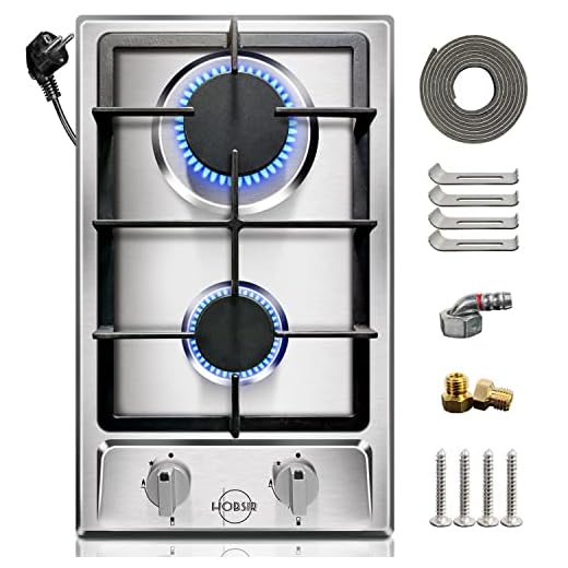 Hobsir Placa de Gas 2 fuegos, Encimera 4750W, Placa de Cocina de Gas con Dispositivo FFD, GLP y GN Conmutable, Mando de control, Fácil Limpieza, Acero inoxidable, Empotrado, Con Enchufe