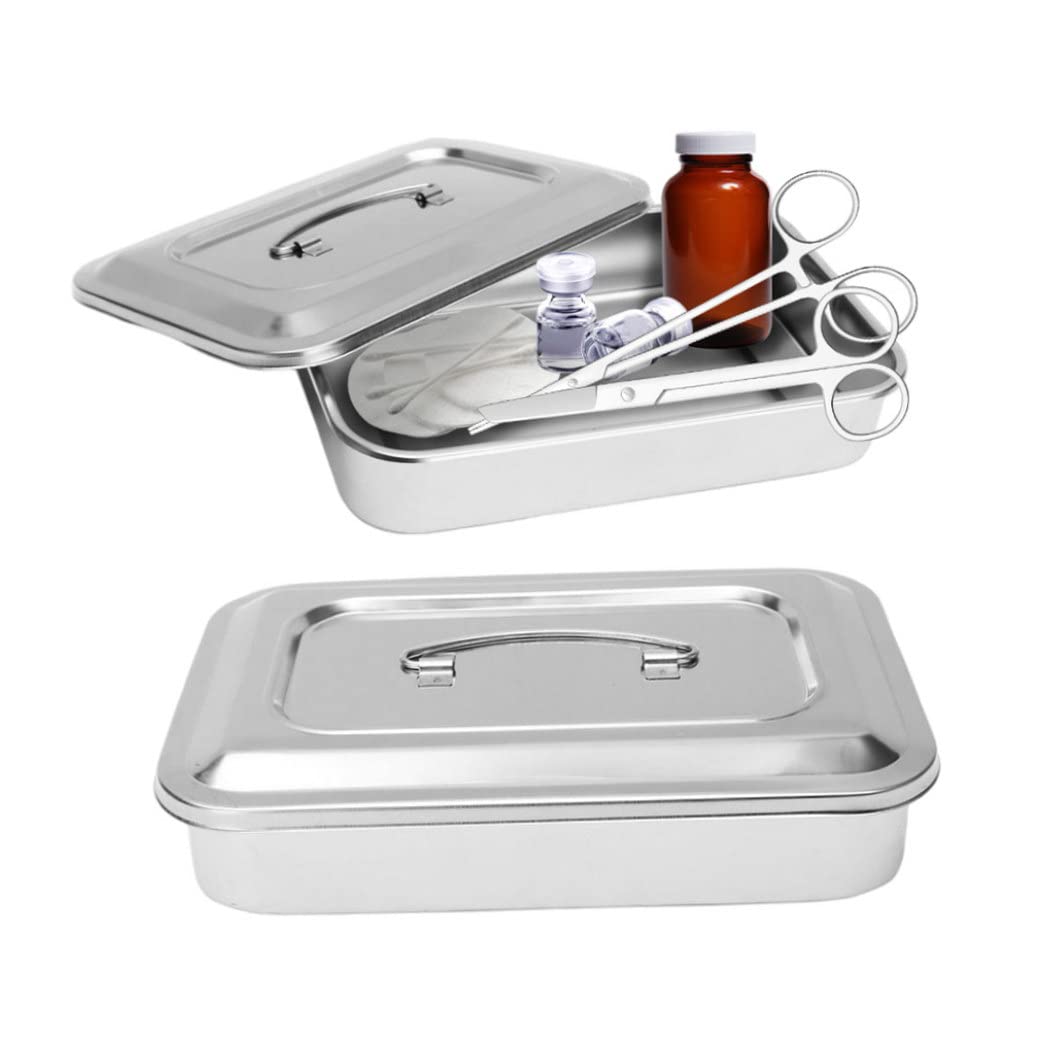 Organizador de bandeja de instrumentos dentales de acero inoxidable con tapa y asa