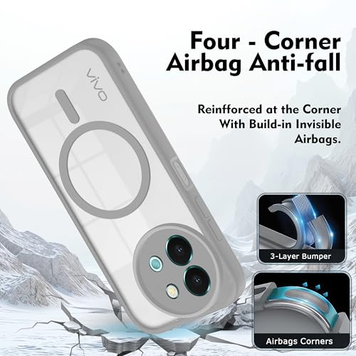 Image of V-TAN Back Cover for Vivo T3X 5G | TPU | Transparent Crystal Clear Magnetic Case Compatible with T3X | Camera Protective Shockproof Mobile Cover Design (Grey)