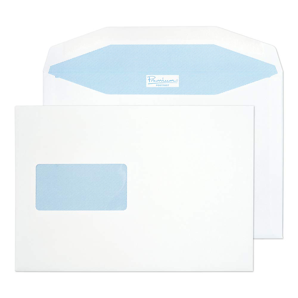 Blake Envelopes Premium Postfast PF748DG Kuvertierhüllen Briefumschläge Naßklebung Mit Fenster Weiß C5+ 162 x 235 mm - 90g/m² | 500 Stück