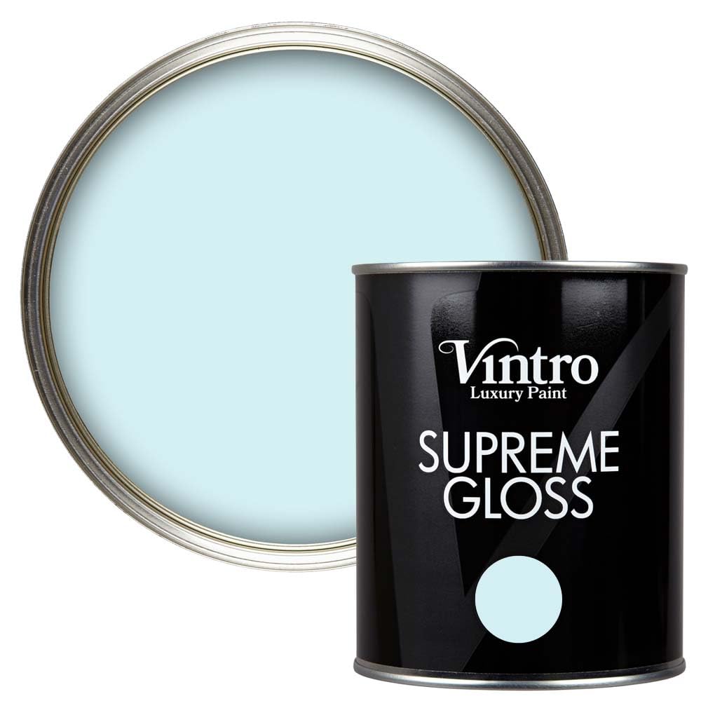 Vintro Paint | Gloss Paint | for Walls | Wood | Trim | Gloss Furniture Paint | Interior & Exterior Use. 1 Litre (Ice Blue - Moonstone) — image 1