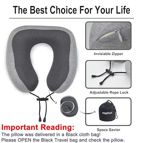 Memory Foam Neck Pillow for Travel - Light Grey