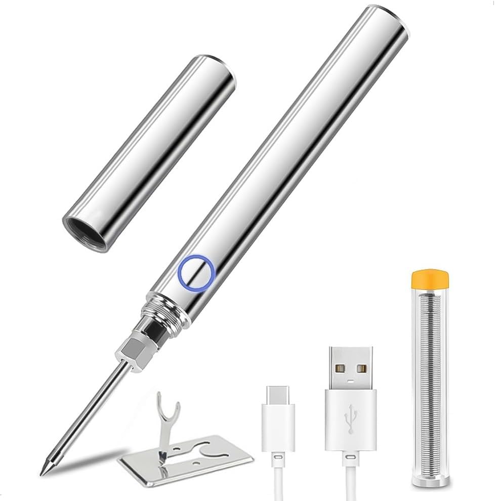Soldador Estaño Inalambrico, 5V 15W Kit De Soldador De Batería Recargable USB Con Temperatura Ajustable 200-450℃, PortáTil Kit Soldadura EléCtróNica Con Alambre De Soldadura Para ReparacióN