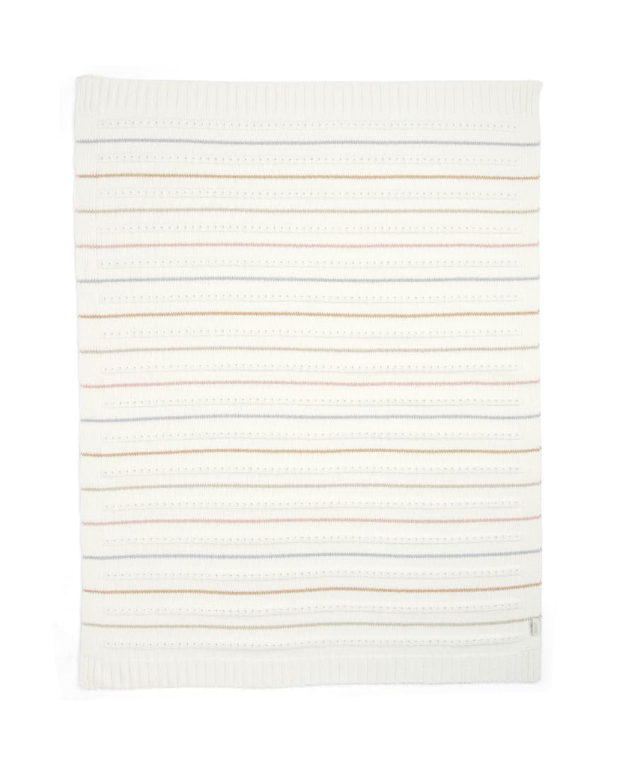 Mamas & Papas Nursery Small Knitted Blanket, Neutral Stripe, 70 x 90 cm