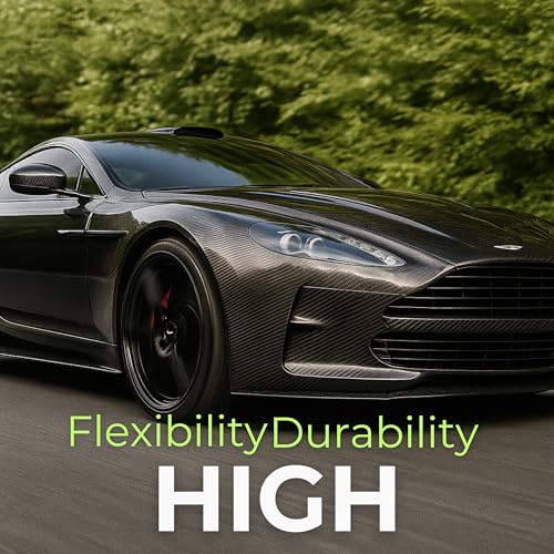 Image of RockRose Epoxy High Gloss Black Carbon Fiber Vinyl Wrap, Anti-Wrinkle, Air Release Automotive Bubble Wrap, Self Adhesive Car Vinyl Sticker DIY Decals 5FT x 5FT