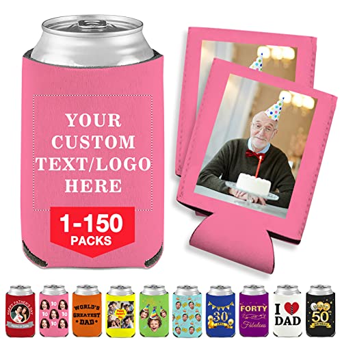 Custom Can Coolers Personalized Insulated Can Cooler Bulk Customized Beer Sleeve Collapsible Beverage Bottle Holder Text Logo Wedding Birthday Party Pink 1Pc
