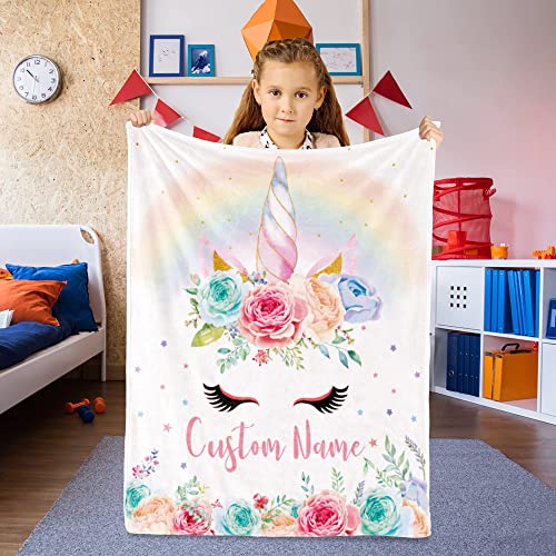 Image of Personalized Horse Blanket with Name for Girl, Custom Name Blanket for Kids