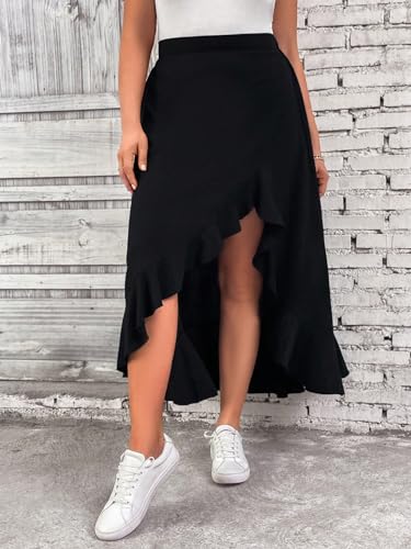 MakeMeChic Women's Plus Size Casual Ruffle Swing Skirt High Waisted High Low Hem Maxi Long Skirts Cowboy Chic4