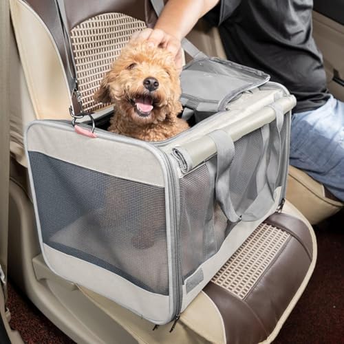 Image of GAPZER Pet Carrier for Large Cat Soft-Sided Animal Traveling Bag for Medium Cat up to 20lbs / Washable Small Dog Puppy 10 lbs Crate Case with Privacy Curtains for Home Outdoor Travel Beige White