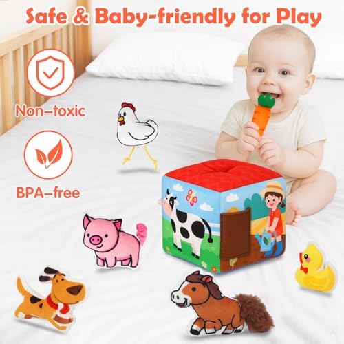 Avesa Baby Toys 6-12 Months - Soft Sensory Box Infant Toy with Stuffed Animals, Rattle, Crinkle Paper, Mirror - 6 Month Old Must Haves Boy Girl Babies Birthday for 1 Year Old Learning Toys - Image 4