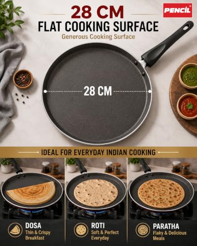 Image of Pencil Premium Non-Stick 28cm Flat Tawa | Triple Layer Coating | Induction Base Tawa | Durable and Efficient