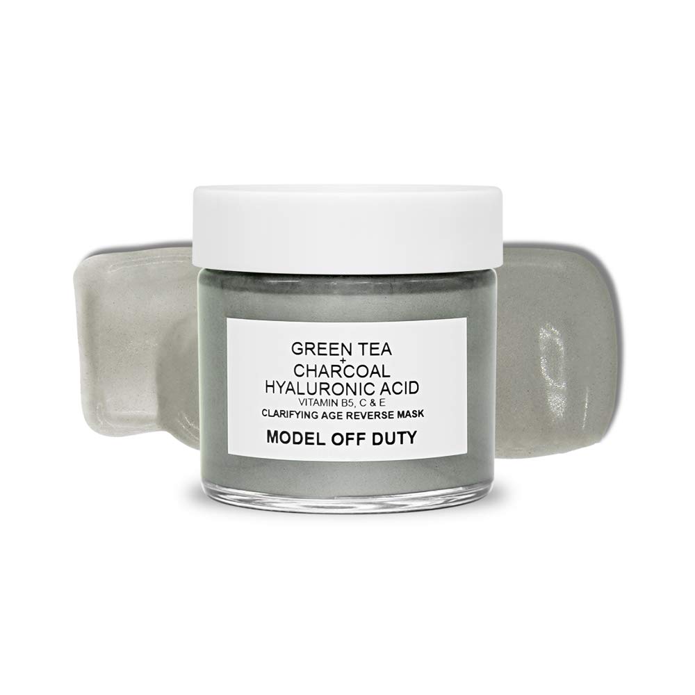 Model Off Duty Beauty Clarifying Age Reverse Mask | Detoxifying Anti Aging Pore Minimizing Creamy Face Mask | Acne Scar Treatment w/Activated Charcoal, Green Tea, Hyaluronic Acid, Vitamin B, C, E 2oz