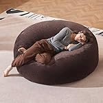 Bean Bag Chair 4Ft, Memory Foam Filled, Large Beanbag Chairs for Adults and Teens, Soft Sofa with Removable Flannel Cover, Round Couch for Living Room Bedroom College Dorm (Brown, 4FT-47×47"×24") - Image 2