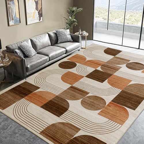 Tapete decorativo naranja geométrico lavable 5x7 pies miniatura 1
