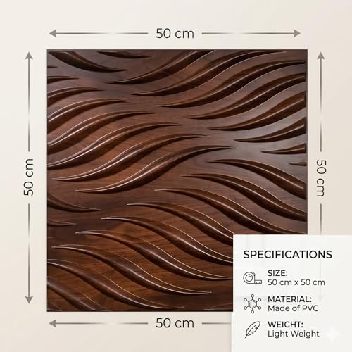 Image of Kayra Decor 3D Wall Panels Wave Design - Blackwood Color | 19.7 inch x 19.7 inch (Pack of 12) - Covers 32.28 Sq. Ft | Premium Home & Office Wall Decoration