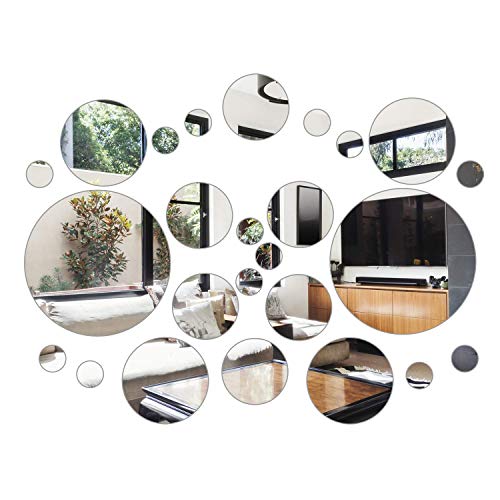 Aneco 78 Pieces Flexible Mirror Wall Stickers Set Removable Acrylic Mirror Circle Self Adhesive Plastic Mirror Decal for Home Decor