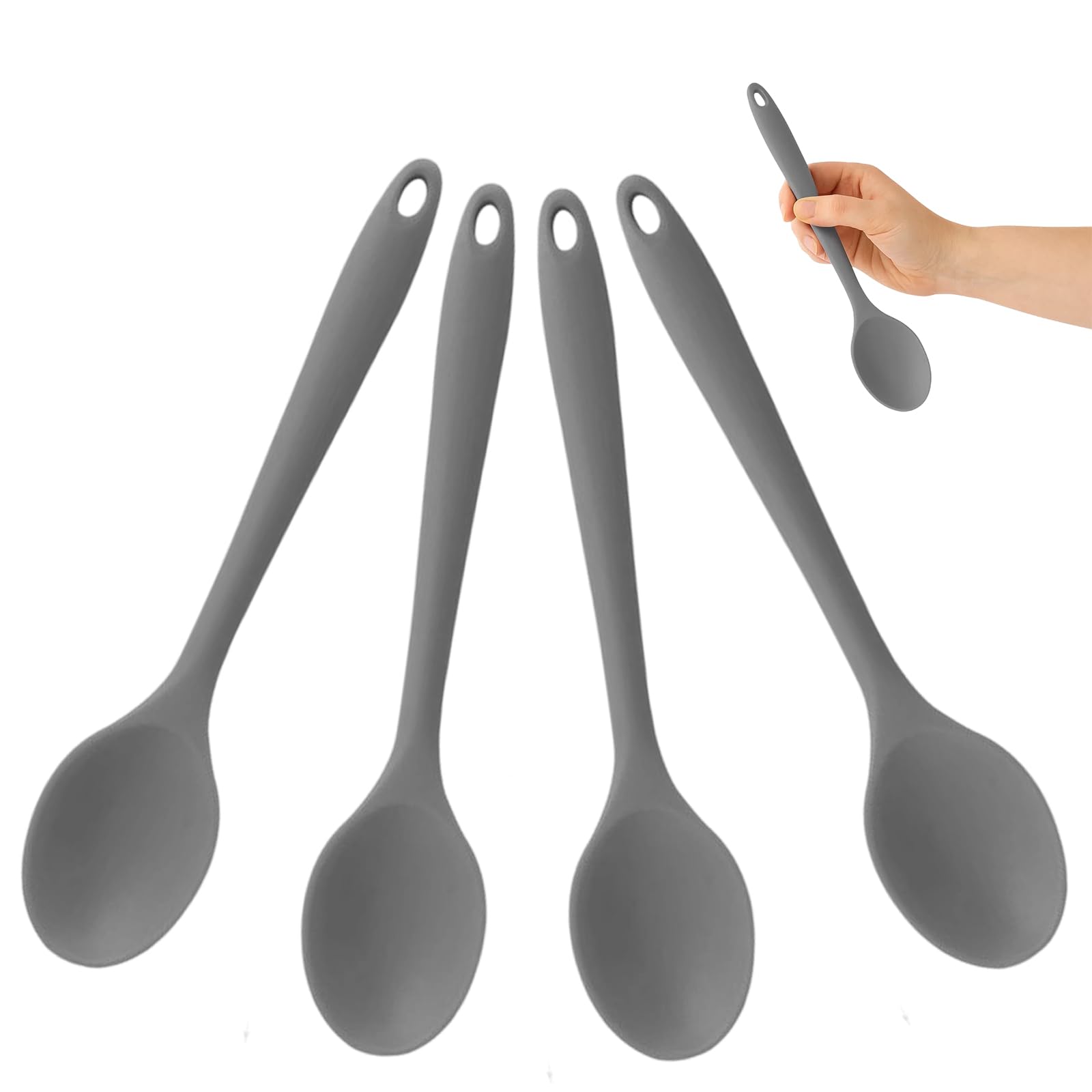 Silicone Spoons for Cooking, 4-Piece Plastic Serving Spoons Set, Durable Cooking Spoon for Kitchen, Soup Spoons, Serving Spoons Large, 27.3 x 5.8 cm