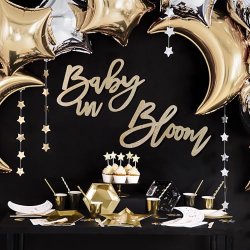 Image of Champagne Baby in Bloom Sign - Large Glitter Baby Shower Felt Banner Letters for Baby Shower Arch Backdrop Gender Reveal Girl or Boy Theme Pregnancy Announcement Party Wall Decorations