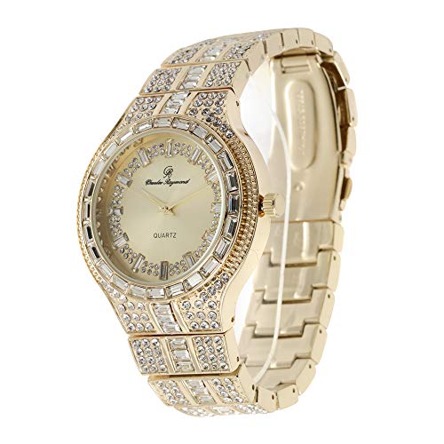 Bling-ed Out Rapper Clubbing Watch - Gold Iced Out Baguette Crystal Bezel