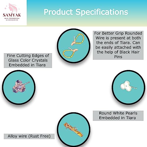 Image of Samyak Crystal Pearl Hair Vine Tiara Headband Headdress Hair Jewellery /Hair pin /Bun Clip For Bridal Wedding Functions Bridesmaid (Royal Silver)