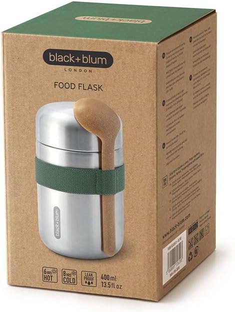 BLACK + BLUM Vacuum Food Flask | Leak Proof Insulated Stainless Steel Lunch Container with Ladle Spoon for Hot and Cold Food | Travel, Office Lunch Box for All Ages | 400 ml/13.5 fl oz, Ocean Blue