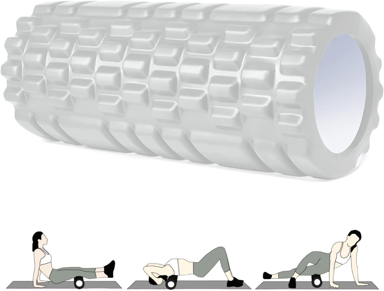 Foam Roller, Vylaier Rullo Massaggio Muscolare per Yoga, Pilates, Stretching, Roller Pilates Massaggio Gambe, Schiena e Braccia, essenziale per rilasciare le tensioni muscolari - 33x14cm