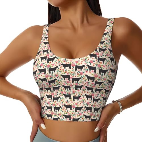 Red Flower Show Steer Cows Cattle Print Lightweight Trendy Women Sports Vest Yoga Workout Running Vests All Seasons
