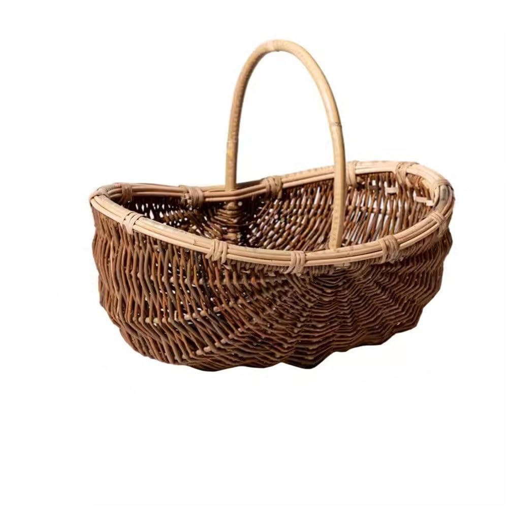 Picnic Basket Fruit Carry Kitchen Sundries Woven Storage Basket for Picnic Camping Outdoor(L)