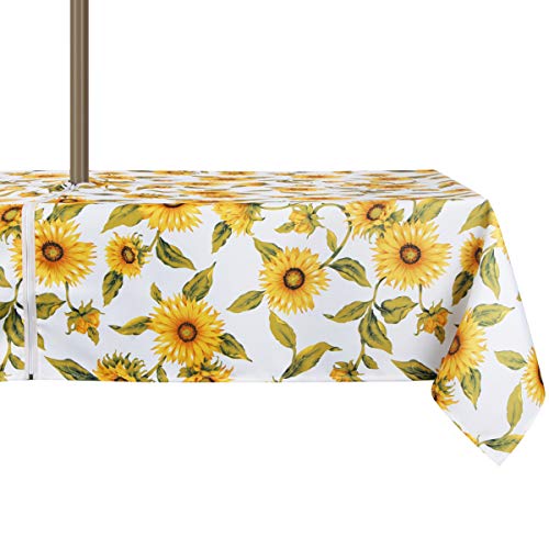 Image of EHouseHome Outdoor Indoor 60x84 inch Rectangle Tablecloth with Umbrella Hole and Zipper, Waterproof Zippered Patio Table Cloths, Spring /Summer Table Covers for Backyard Circular Table /BBQs /Picnic