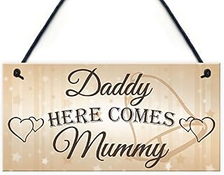 RED OCEAN Daddy Here Comes Mummy Hanging Plaque Cute Page Boy Flower Girl Wedding Day Sign