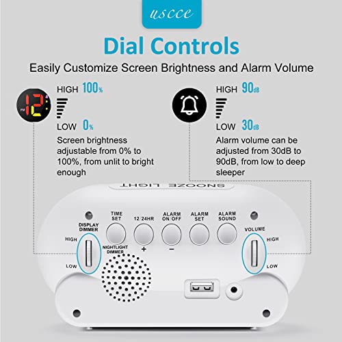 Uscce Small Colorful Alarm Clock For Kids Bedroom - 7 Color Night Light, 0-100% Dimmer, 5 Alarm Sounds, Usb Charger, Easy To Set, Snooze, 12/24Hr, Battery Backup, Compact Clock For Teens Boys Bedside #TOP7