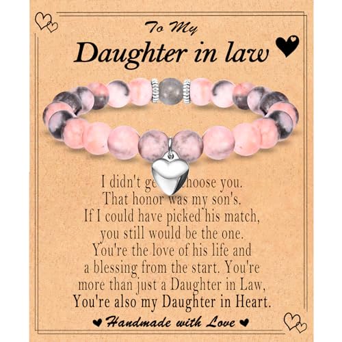 Image of Daughter in Law Mothers Day Gifts, Christmas Valentines Day Easter Birthday Gifts Stocking Easter Basket Stuffers Beaded Bracelet Jewelry Gifts for Daughter-in-Law Women, 6.7, Pink