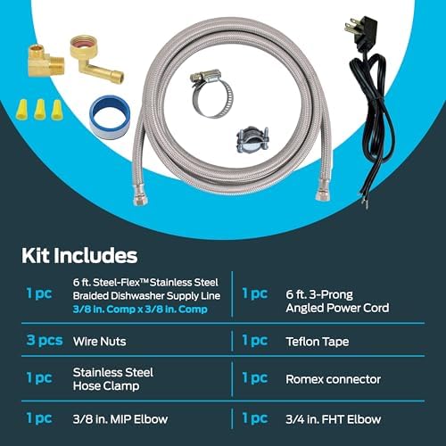 EZ-FLO Dishwasher Installation Kit, Stainless Steel, 6 ft, Silver, 1 Pack, Hardware Components