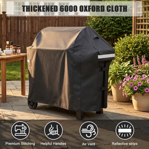 Image of QuliMetal Grill Cover for Weber Searwood XL 600 Pellet - 600D Heavy Duty Tear-Resistant Waterproof Weather Resistant Grill Cover for Weber 3400146,Outdoor BBQ Accessory
