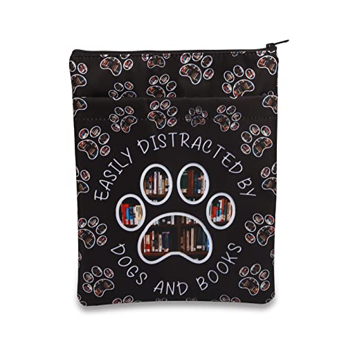 PLITI Book Lover Book Sleeve Dog Lover Gift Easily Distracted By Dogs and Books Book Protector for Animal Lover (Distracted Dogs Books BSblU)