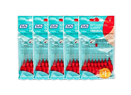 5x TePe Interdental Brushes Red Original Pack of 8 Interdental Brushes ISO2 0.5 mm